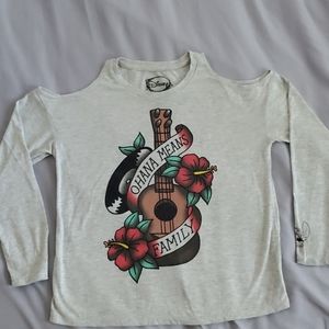 Disney Ohana Means Family shoulder cut off shirt